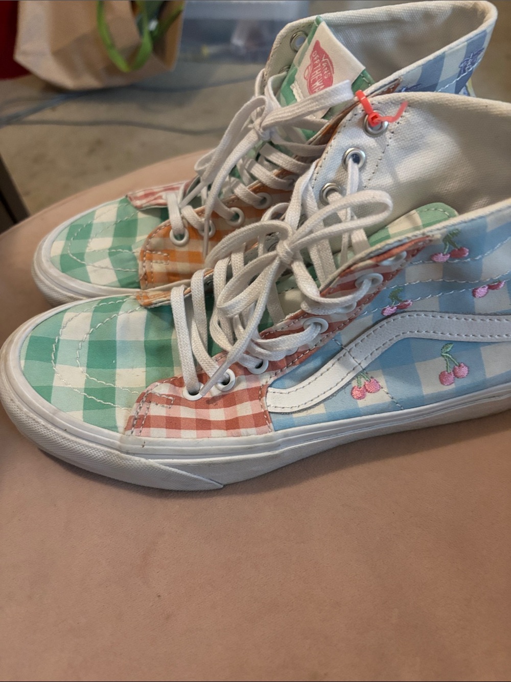 Vans Kids High-Top Patchwork Checkerboard Sneakers in Pastel Multi